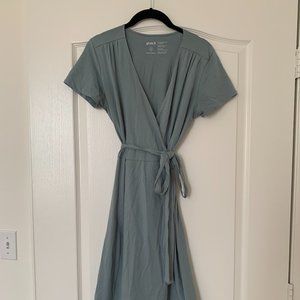 NWOT - Pact Organic Cotton Wrap Dress - Stone Blue - 6